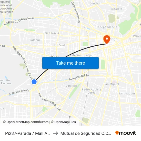 Pi237-Parada / Mall Arauco Maipú to Mutual de Seguridad C.Ch.C. Agustinas map