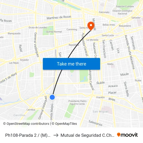 Ph108-Parada 2 / (M) Lo Valledor to Mutual de Seguridad C.Ch.C. Agustinas map