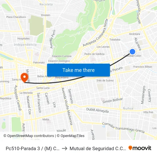 Pc510-Parada 3 / (M) Cristóbal Colón to Mutual de Seguridad C.Ch.C. Agustinas map