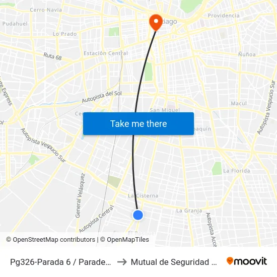 Pg326-Parada 6 / Paradero 28 Gran Avenida to Mutual de Seguridad C.Ch.C. Agustinas map