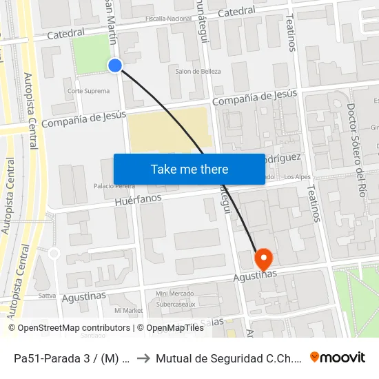 Pa51-Parada 3 / (M) Santa Ana to Mutual de Seguridad C.Ch.C. Agustinas map