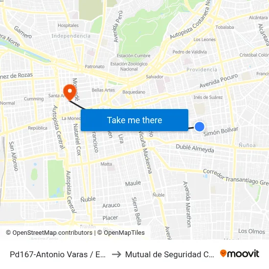 Pd167-Antonio Varas / Esq. Avenida Sucre to Mutual de Seguridad C.Ch.C. Agustinas map