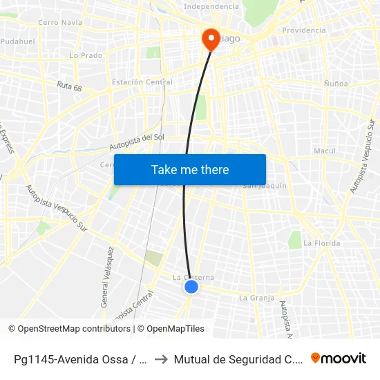 Pg1145-Avenida Ossa / Esq. Los Juncos to Mutual de Seguridad C.Ch.C. Agustinas map
