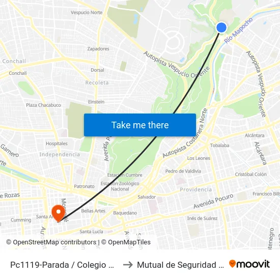 Pc1119-Parada / Colegio Saint George´S College to Mutual de Seguridad C.Ch.C. Agustinas map