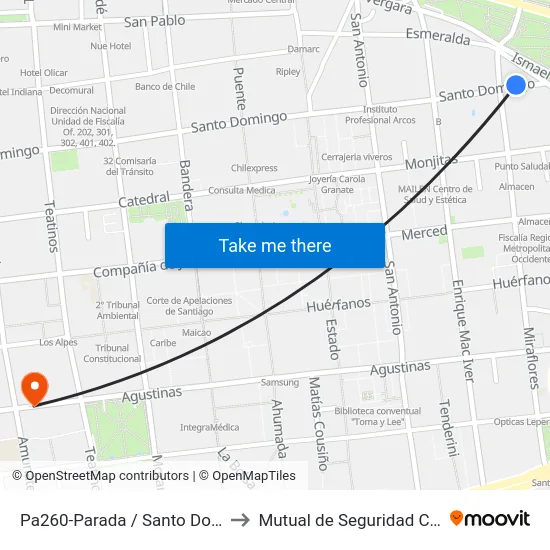Pa260-Parada / Santo Domingo - Miraflores to Mutual de Seguridad C.Ch.C. Agustinas map