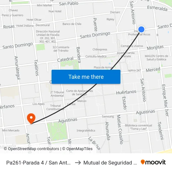 Pa261-Parada 4 / San Antonio - Santo Domingo to Mutual de Seguridad C.Ch.C. Agustinas map