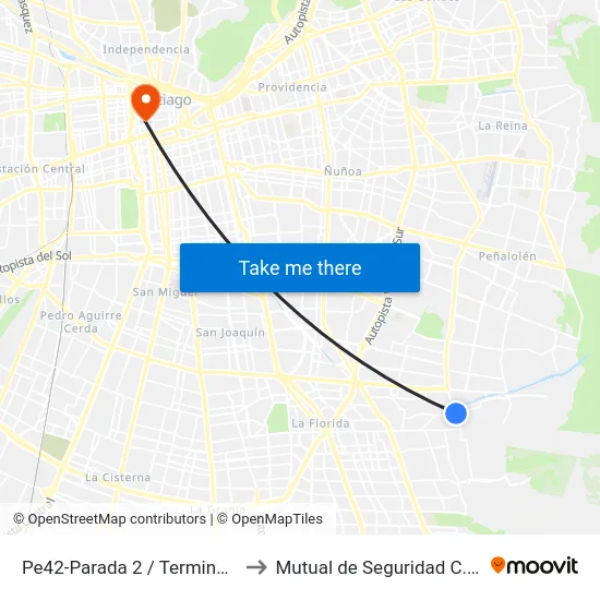 Pe42-Parada 2 / Terminal María Angélica to Mutual de Seguridad C.Ch.C. Agustinas map