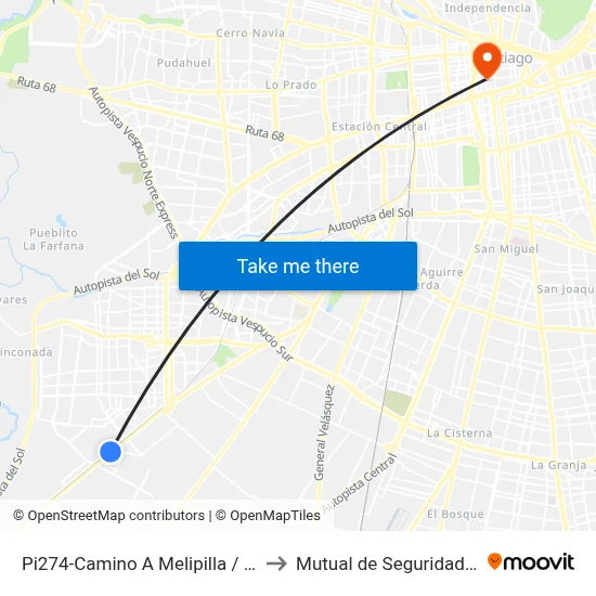 Pi274-Camino A Melipilla / Esq. Jacques Cousteau to Mutual de Seguridad C.Ch.C. Agustinas map
