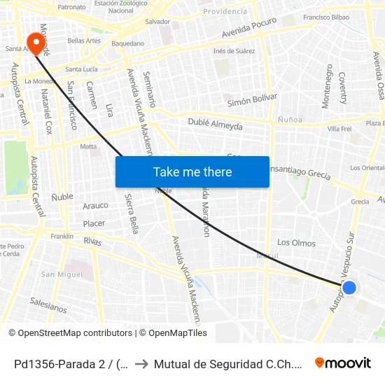 Pd1356-Parada 2 / (M) Quilín to Mutual de Seguridad C.Ch.C. Agustinas map