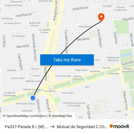 Pa337-Parada 8 / (M) Los Héroes to Mutual de Seguridad C.Ch.C. Agustinas map