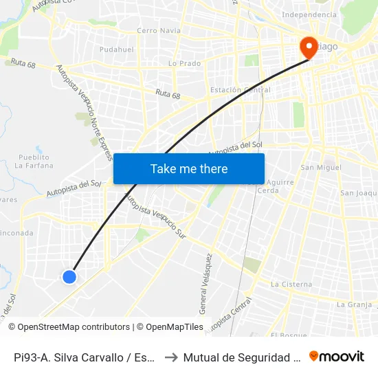 Pi93-A. Silva Carvallo / Esq. Avenida 3 Poniente to Mutual de Seguridad C.Ch.C. Agustinas map