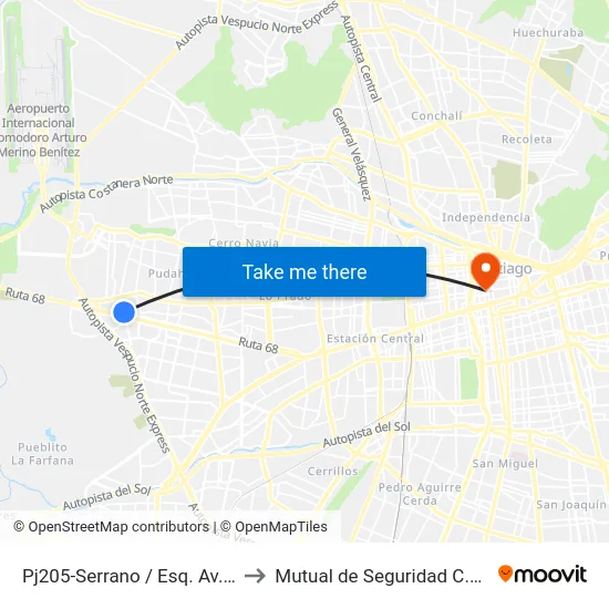 Pj205-Serrano / Esq. Av. Gral. O. Bonilla to Mutual de Seguridad C.Ch.C. Agustinas map