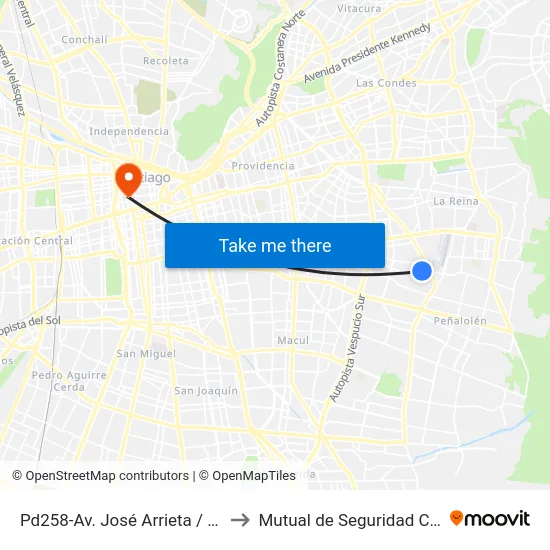 Pd258-Av. José Arrieta / Esq. Tobias Barros to Mutual de Seguridad C.Ch.C. Agustinas map