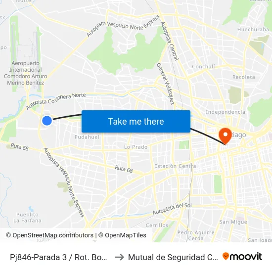 Pj846-Parada 3 / Rot. Boulevard   Aeropuerto to Mutual de Seguridad C.Ch.C. Agustinas map