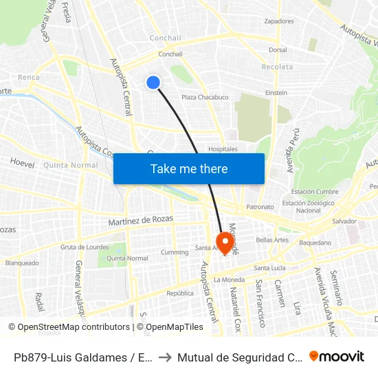 Pb879-Luis Galdames / Esq. Cnel. Alvarado to Mutual de Seguridad C.Ch.C. Agustinas map