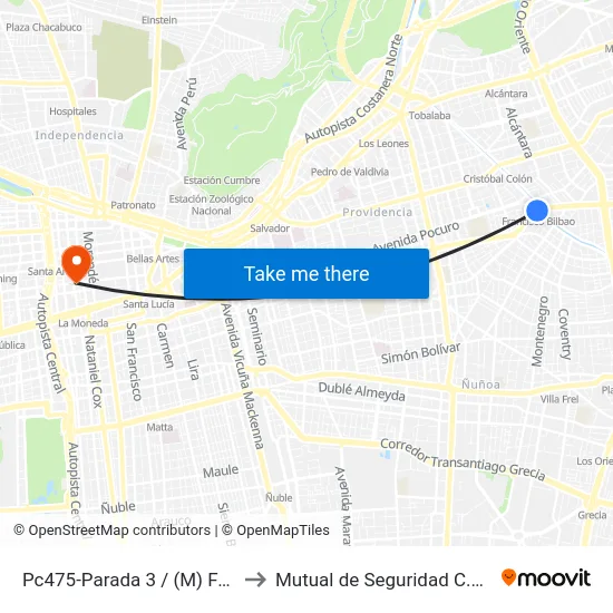 Pc475-Parada 3 / (M) Francisco Bilbao to Mutual de Seguridad C.Ch.C. Agustinas map