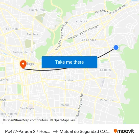 Pc477-Parada 2 / Hospital Dipreca to Mutual de Seguridad C.Ch.C. Agustinas map