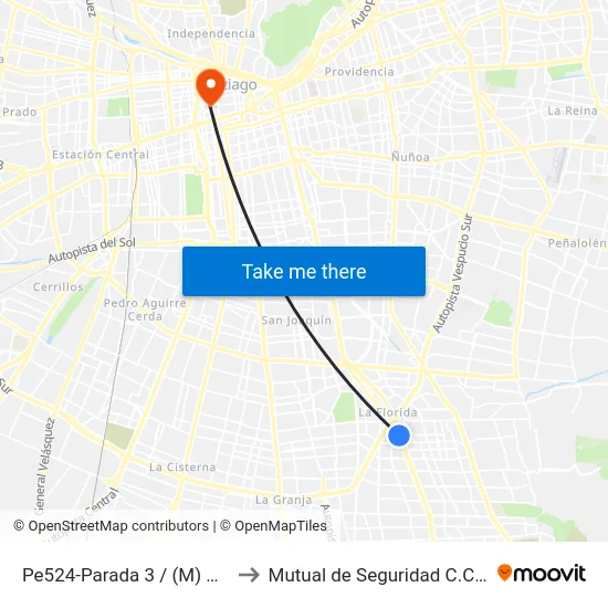 Pe524-Parada 3 / (M) Vicente Valdés to Mutual de Seguridad C.Ch.C. Agustinas map