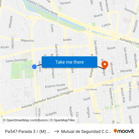 Pa547-Parada 3 / (M) Quinta Normal to Mutual de Seguridad C.Ch.C. Agustinas map