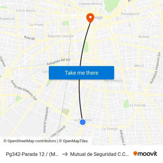 Pg342-Parada 12 / (M) La Cisterna to Mutual de Seguridad C.Ch.C. Agustinas map