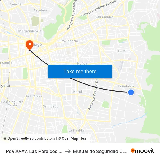 Pd920-Av. Las Perdices / Esq. Antupirén to Mutual de Seguridad C.Ch.C. Agustinas map