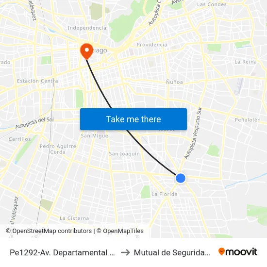 Pe1292-Av. Departamental / Esq. Avenida La Florida to Mutual de Seguridad C.Ch.C. Agustinas map