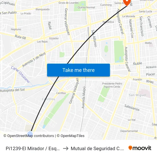 Pi1239-El Mirador / Esq. Cam. Melipilla to Mutual de Seguridad C.Ch.C. Agustinas map