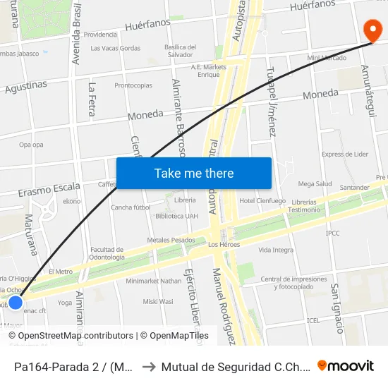 Pa164-Parada 2 / (M) República to Mutual de Seguridad C.Ch.C. Agustinas map