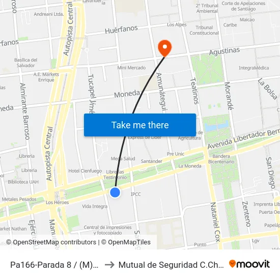 Pa166-Parada 8 / (M) La Moneda to Mutual de Seguridad C.Ch.C. Agustinas map