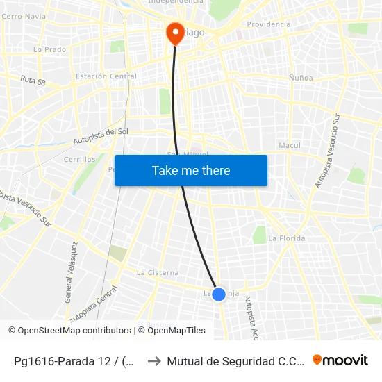 Pg1616-Parada 12 / (M) Santa Rosa to Mutual de Seguridad C.Ch.C. Agustinas map