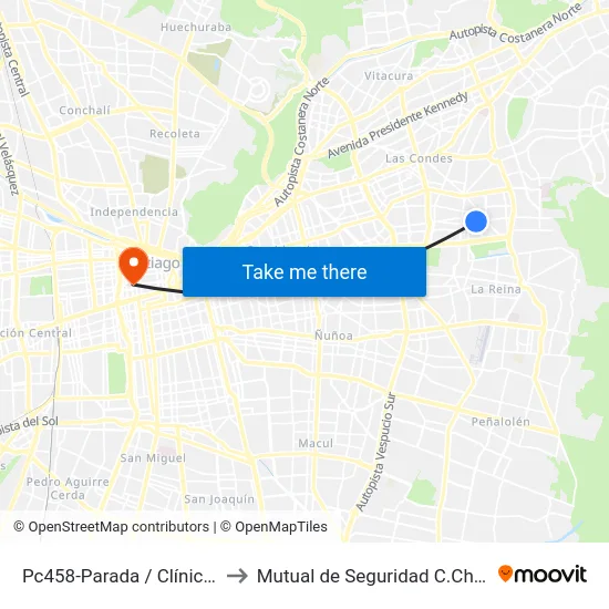 Pc458-Parada / Clínica Cordillera to Mutual de Seguridad C.Ch.C. Agustinas map