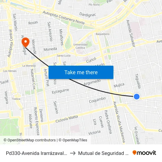 Pd330-Avenida Irarrázaval / Esq. Matta-Oriente to Mutual de Seguridad C.Ch.C. Agustinas map