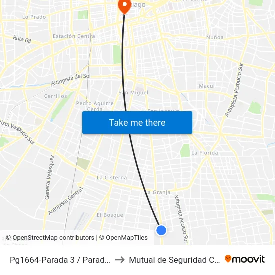 Pg1664-Parada 3 / Paradero 31 Santa Rosa to Mutual de Seguridad C.Ch.C. Agustinas map