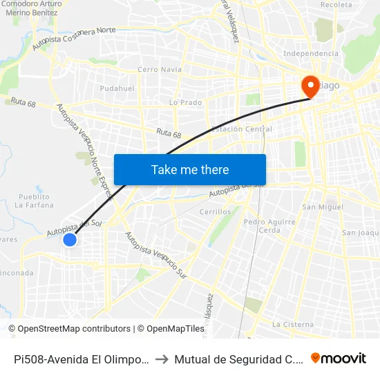 Pi508-Avenida El Olimpo / Esq. Asunción to Mutual de Seguridad C.Ch.C. Agustinas map