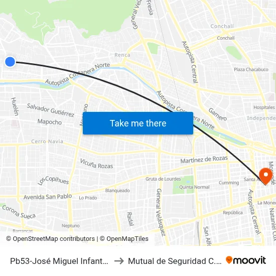 Pb53-José Miguel Infante / Esq. Poseidón to Mutual de Seguridad C.Ch.C. Agustinas map