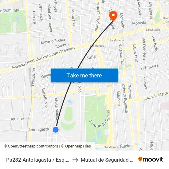 Pa282-Antofagasta / Esq. Bascuñán Guerrero to Mutual de Seguridad C.Ch.C. Agustinas map