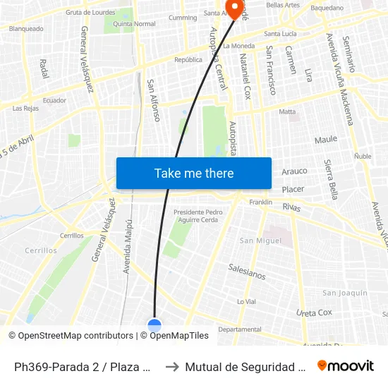 Ph369-Parada 2 / Plaza Miguel Dávila Carson to Mutual de Seguridad C.Ch.C. Agustinas map