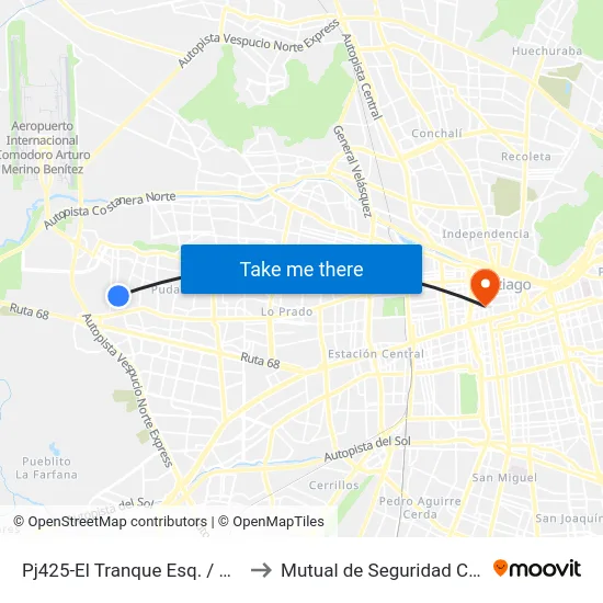 Pj425-El Tranque Esq. / Cerro La Campana to Mutual de Seguridad C.Ch.C. Agustinas map