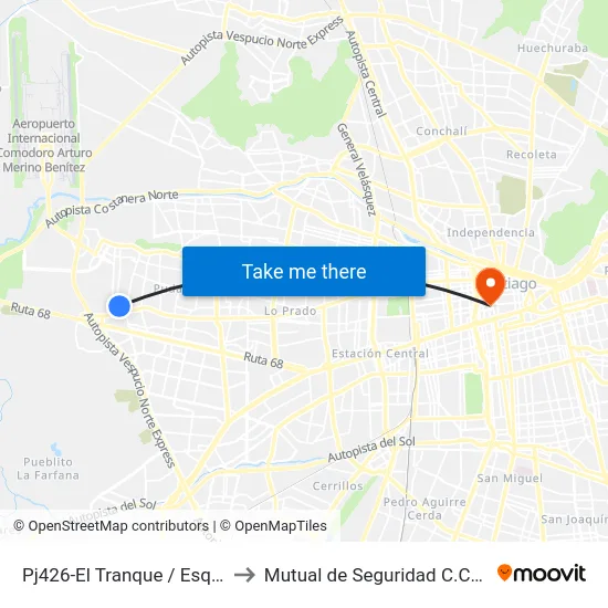 Pj426-El Tranque / Esq. Cerro Calan to Mutual de Seguridad C.Ch.C. Agustinas map