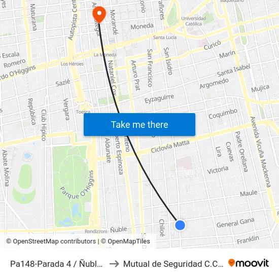 Pa148-Parada 4 / Ñuble - Santa Rosa to Mutual de Seguridad C.Ch.C. Agustinas map