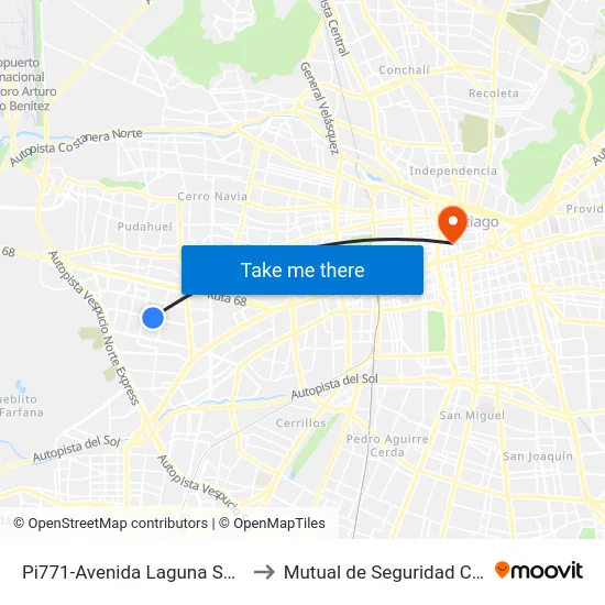 Pi771-Avenida Laguna Sur / Esq. El Racimo to Mutual de Seguridad C.Ch.C. Agustinas map