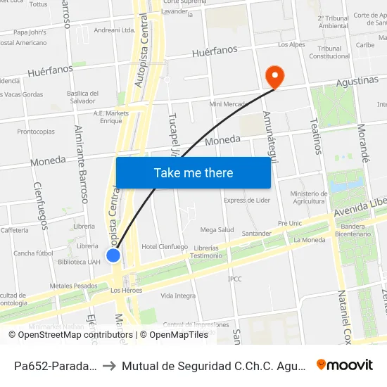 Pa652-Parada 10 to Mutual de Seguridad C.Ch.C. Agustinas map