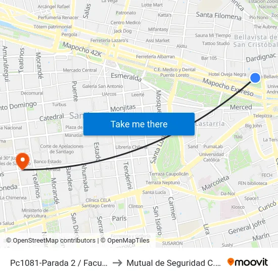 Pc1081-Parada 2 / Facultad De Derecho to Mutual de Seguridad C.Ch.C. Agustinas map