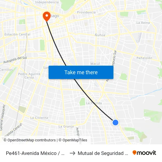 Pe461-Avenida México / Esq. Enrique Olivares to Mutual de Seguridad C.Ch.C. Agustinas map