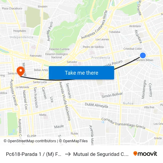 Pc618-Parada 1 / (M) Francisco Bilbao to Mutual de Seguridad C.Ch.C. Agustinas map
