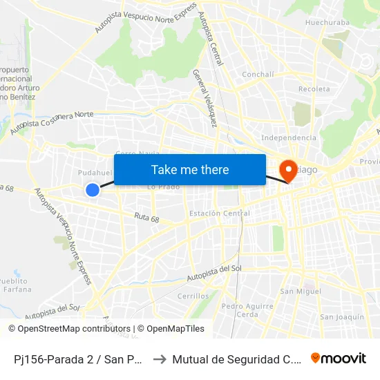 Pj156-Parada 2 / San Pablo - La Estrella to Mutual de Seguridad C.Ch.C. Agustinas map