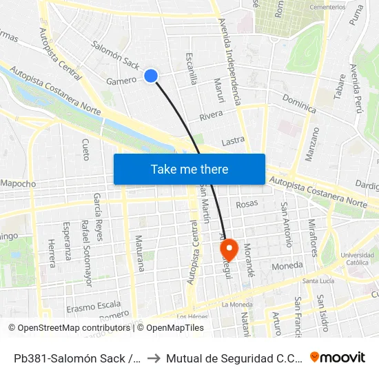 Pb381-Salomón Sack / Esq. Gamero to Mutual de Seguridad C.Ch.C. Agustinas map