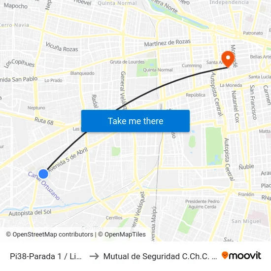 Pi38-Parada 1 / Liceo A70 to Mutual de Seguridad C.Ch.C. Agustinas map