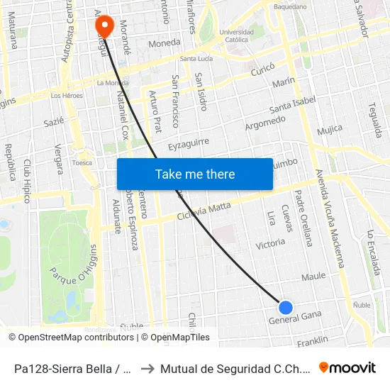 Pa128-Sierra Bella / Esq. Ñuble to Mutual de Seguridad C.Ch.C. Agustinas map