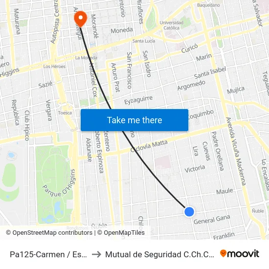 Pa125-Carmen / Esq. Ñuble to Mutual de Seguridad C.Ch.C. Agustinas map